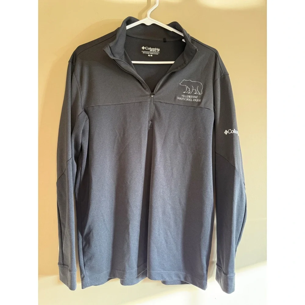 Columbia Golf Mens Yellowstone National Park Quarter Zip Pullover Gray Medium